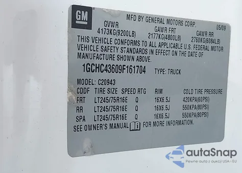 2009 Chevrolet Silverado 2500Hd Work Truck из США, поврежденный, VIN 1GCHC43609F161704